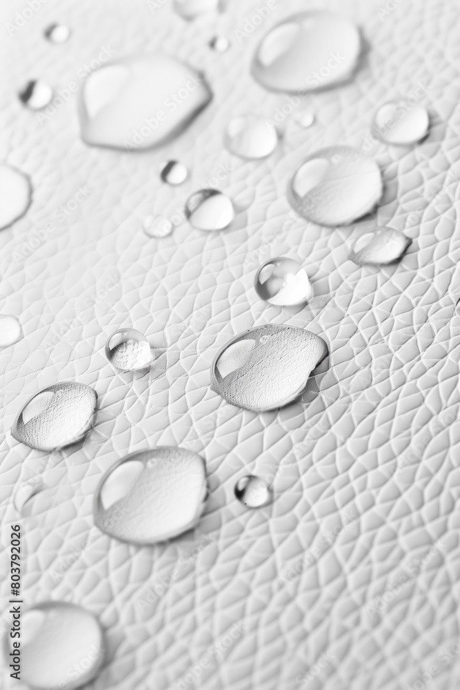 Water droplets on white leather, texture pattern for background Water droplets on white leather, texture pattern for background