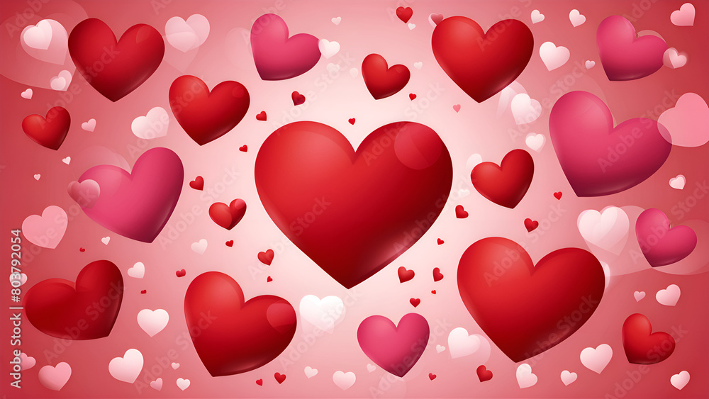 Bright red hearts on a soft pink background, the concept of love and affection, Valentine's Day
