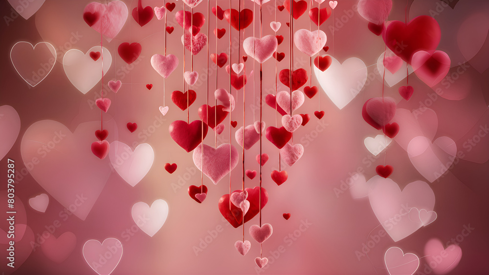 Dreamy hearts floating on a dark pink background create a romantic Valentine's Day atmosphere Dreamy hearts floating on a dark pink background create a romantic Valentine's Day atmosphere