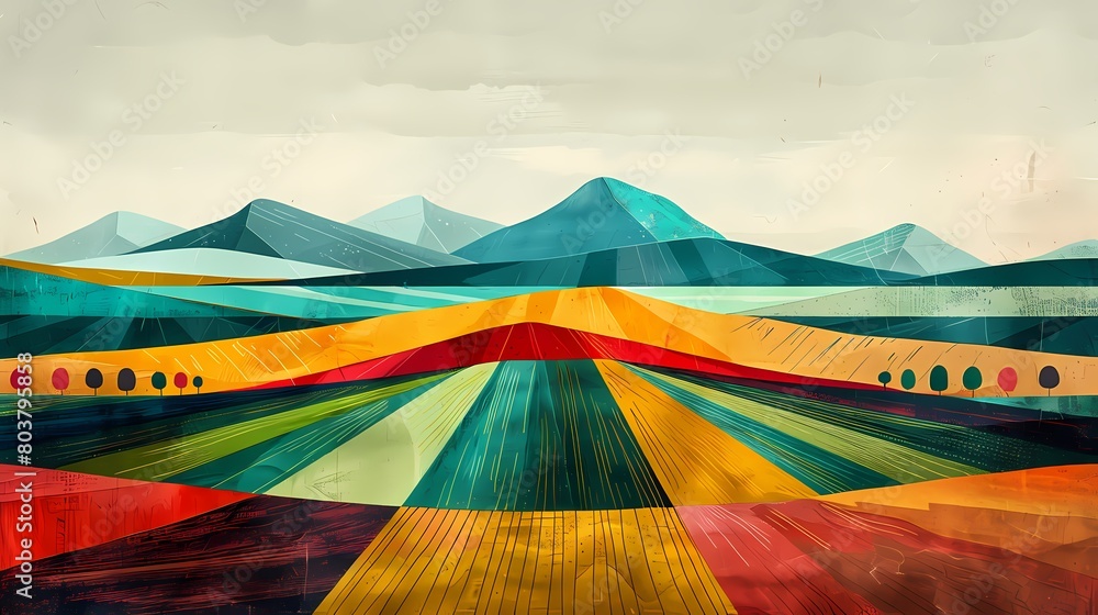 Distant mountains and fields illustration poster background Distant mountains and fields illustration poster background