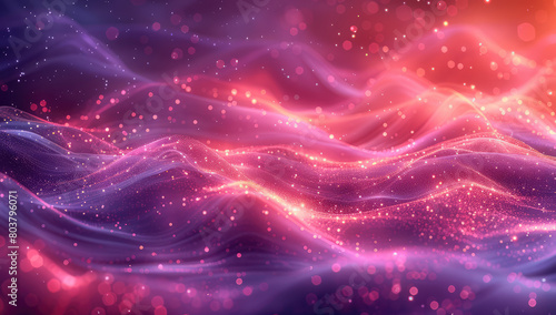  3D render of abstract glowing particles wave background, in the red and violet colors. Created with Ai © Madiha