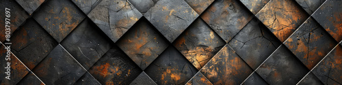 Abstract black metal background with diamond shapes. Dark and gritty design for a web banner, poster or packaging. Created with Ai photo