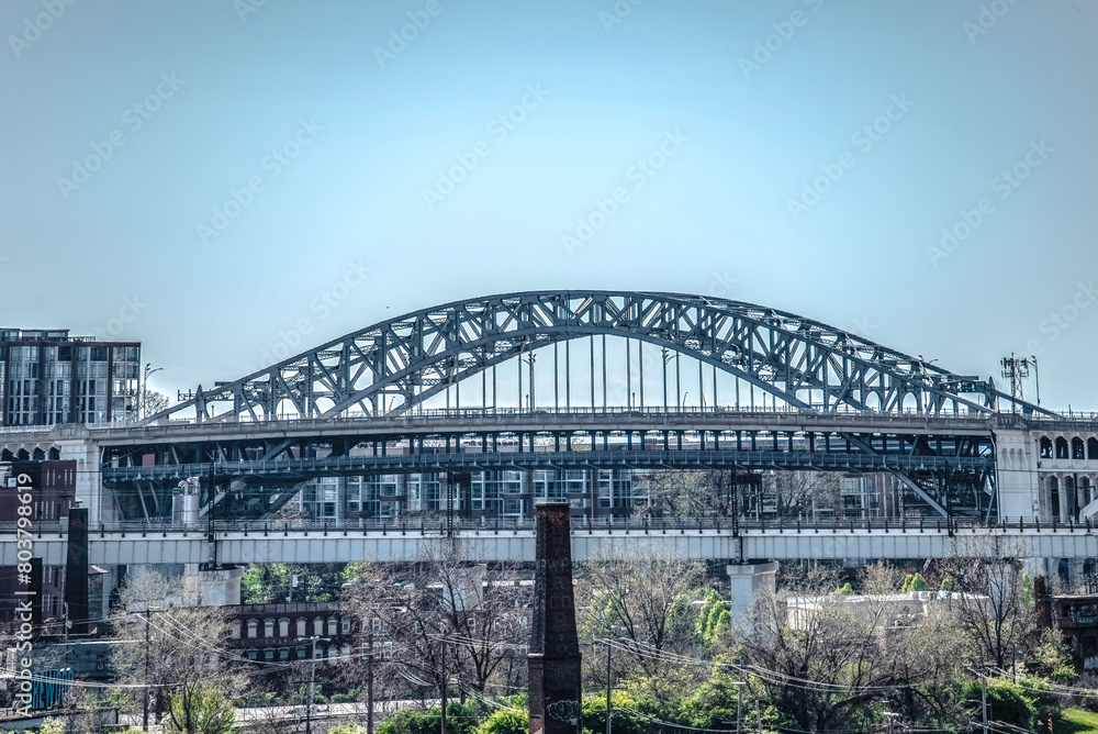 Metallic structure. Metal bridge over river. Metallic structure. Metal bridge over river.