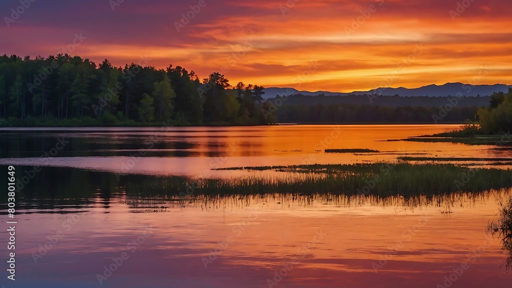 sunset on the lake Serenity's Embrace Tranquil Sunset Reflections