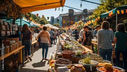 a photo of a food market on a sunny bank holiday weekend photo