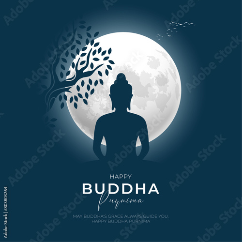 Happy Buddha purnima Post and Greeting Card Design. Minimal and Modern buddha purnima and Vesak Banner with Buddha and Text Vector Illustration photo