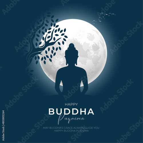 Happy Buddha purnima Post and Greeting Card Design. Minimal and Modern buddha purnima and Vesak Banner with Buddha and Text Vector Illustration