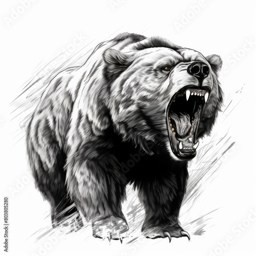 Pencil draw roaring bear