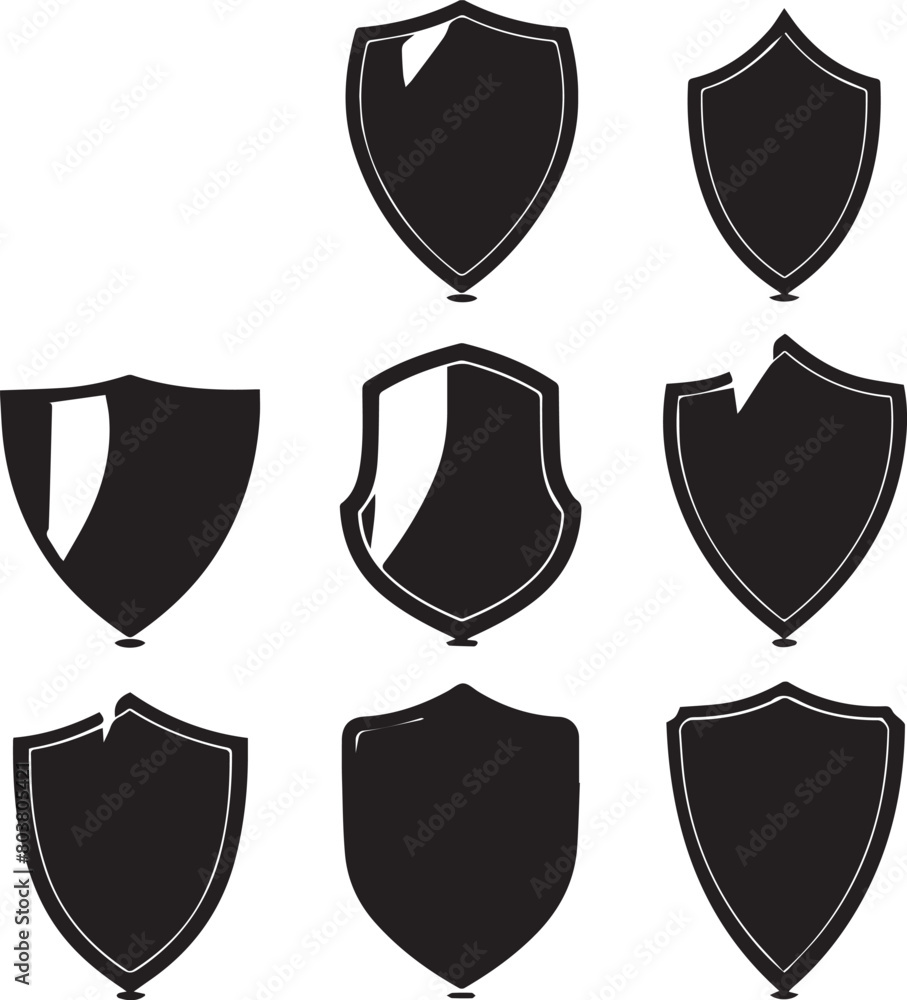 Different shield Icons shapes on white background Different shield Icons shapes on white background