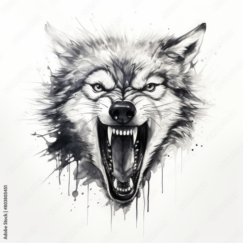 Fototapeta premium Wolf head pencil draw