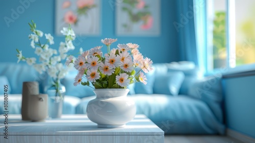 Wallpaper Mural Modern blue living room design with sofa and furniture.  Torontodigital.ca