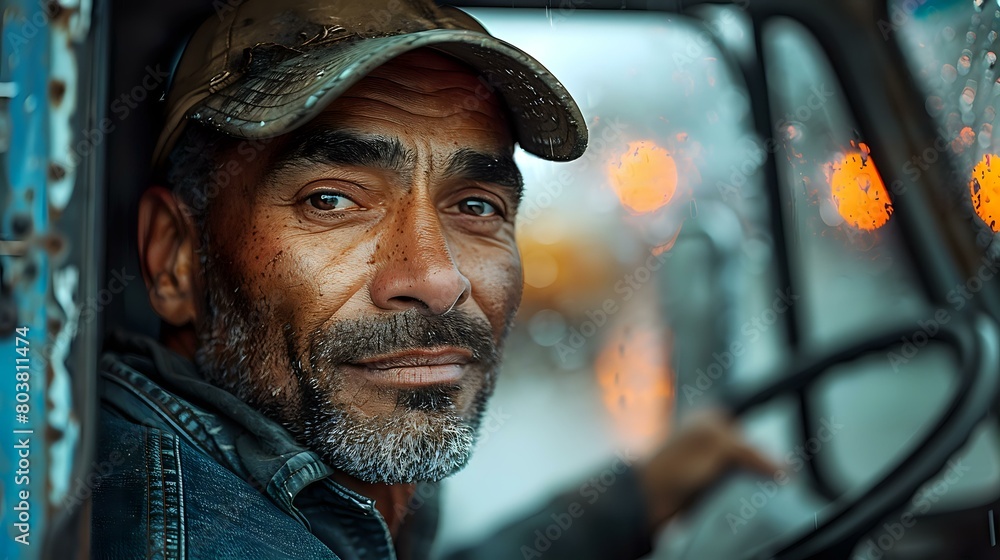 Everyday Moment: Serene Portrait of a Driver in Car Window Everyday Moment: Serene Portrait of a Driver in Car Window
