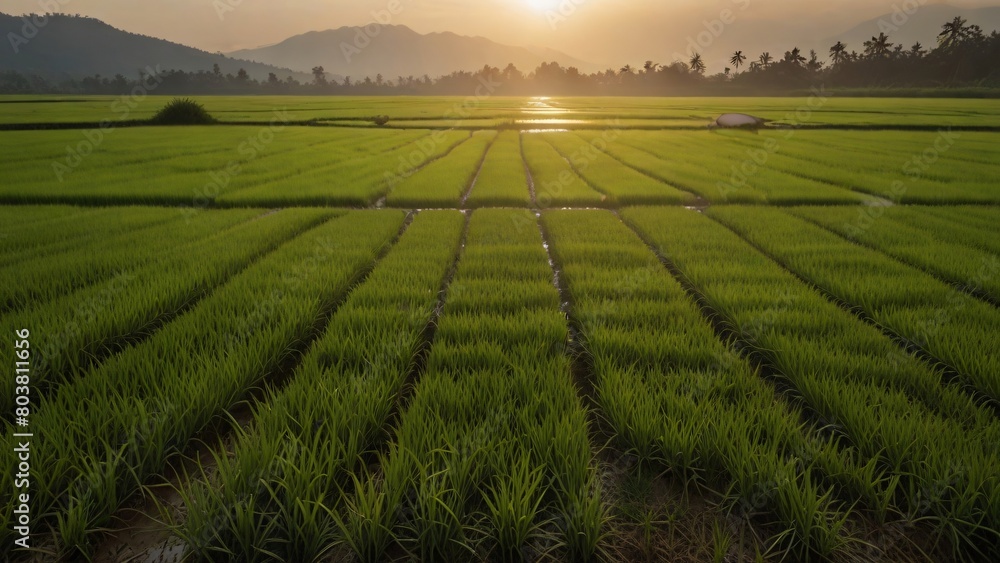 beauty view rice field with sun shine background