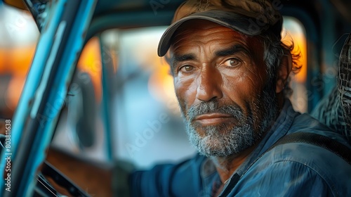Serene Moment in Car: Candid Portrait of Smiling Driver © Maquette Pro