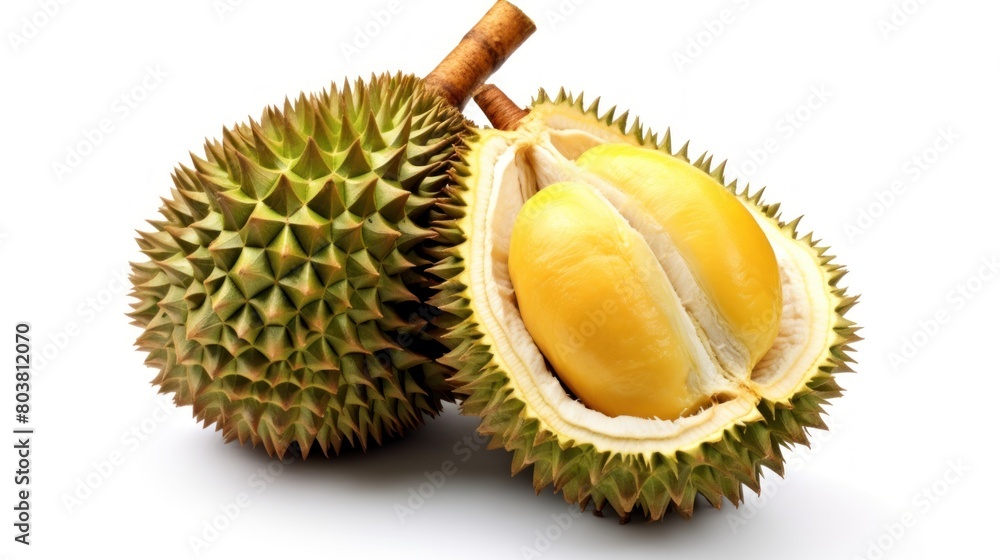 Fototapeta premium Durian fruit isolated on white background.AI generated image