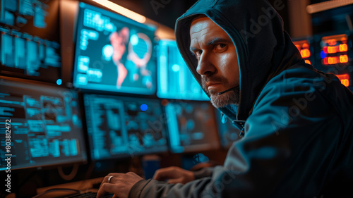  of cybercrime, hackermanipulating information, breaching security measures, and operating as digital spies, navigating the intricate web of cyberspace. photo