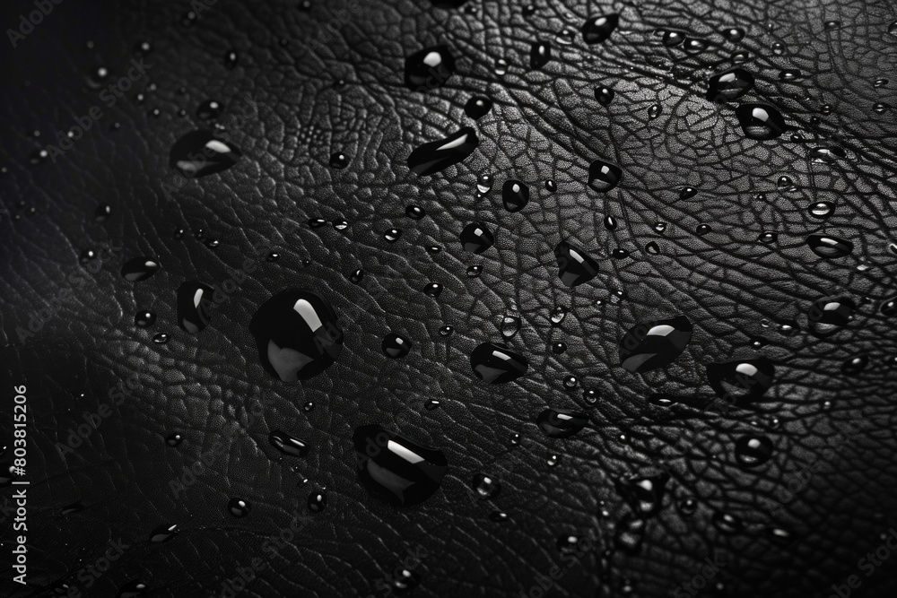 Water droplets on black leather, texture pattern for background Water droplets on black leather, texture pattern for background