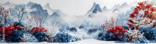 Traditional Chinese Painting on a White Canvas Featuring Vibrant Colors photo