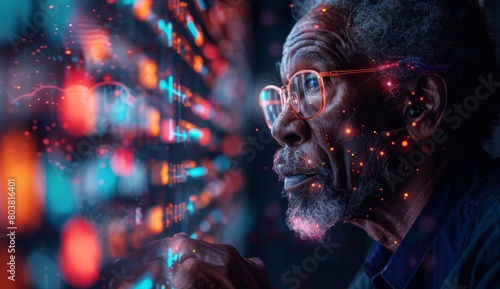 Confident African American Male IT Expert Analyzing Data with AR Technology - 4K HD Wallpaper © Da