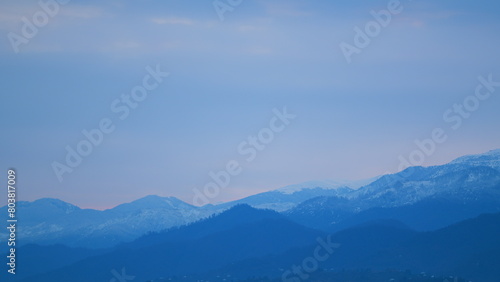 Cloudy Sunrise Over The Mountain. Mountain And Sky Clouds. Foggy Mountain. Pan.