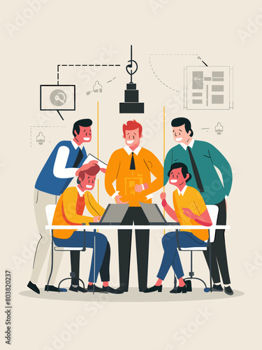 Team of Employees Participating in a Cross-departmental Innovation Hackathon, Vector Illustration