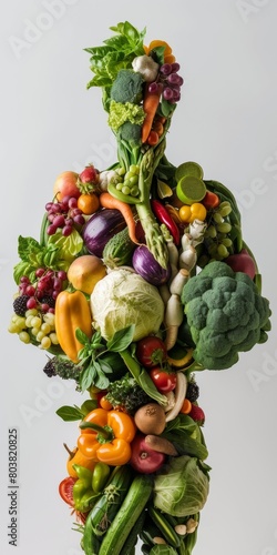 Man made of vegetables and fruits on a clean background. Healthy lifestyle  Generative AI.