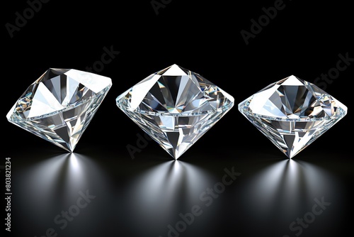 Set of diamonds isolated on black background