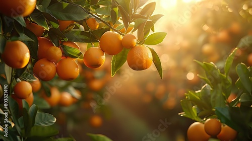 Spherical Forms of Ripe Oranges in Sunlight