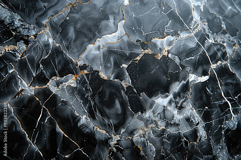 A high-resolution texture of dark marble with golden veins, showcasing the intricate patterns and depth that make it an ideal choice for elegant design projects. Created with Ai 