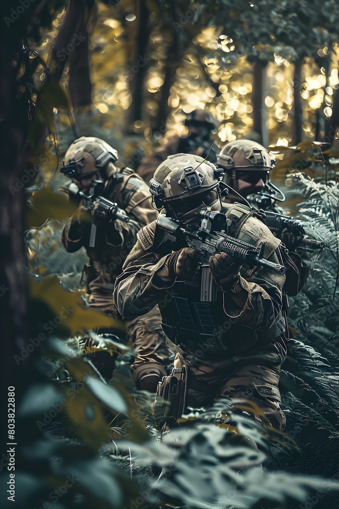 Elite Special Forces Operatives Conducting a Covert Mission against Global Threats in Hostile Territories
