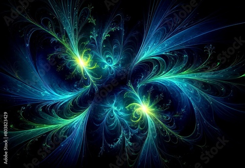 Blue and Green Fractal Art on a Dark Background