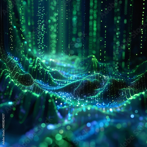 Blue and Green Tech Streams: 3D Data Flow Visualization © Tackey