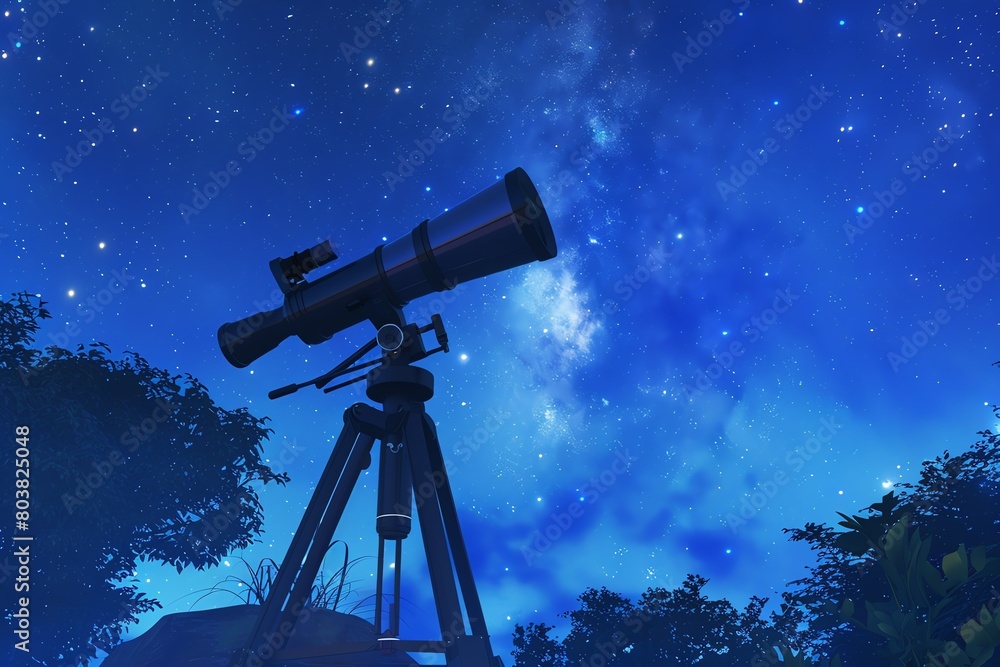 Highquality stock photo of a telescope pointed towards the stars on a clear night, with the galaxy faintly visible in the background Highquality stock photo of a telescope pointed towards the stars on a clear night, with the galaxy faintly visible in the background