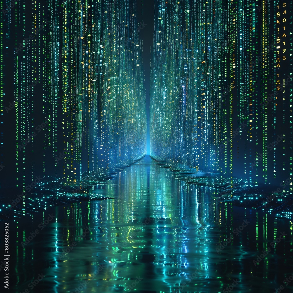 3D Tech Flow in Blue and Green: Realistic Visualization of Data Streams 3D Tech Flow in Blue and Green: Realistic Visualization of Data Streams