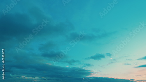 Different shades sky with gray clouds. Twilight time. Widescreen panorama of the sunset sky. © artifex.orlova