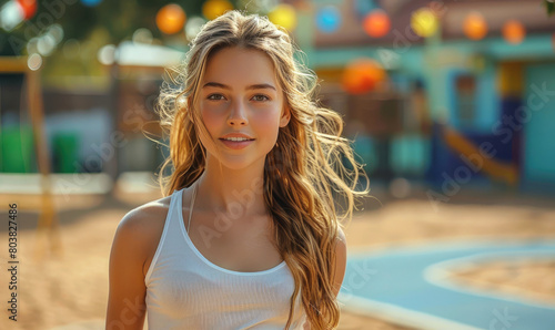 A beautiful young woman run...