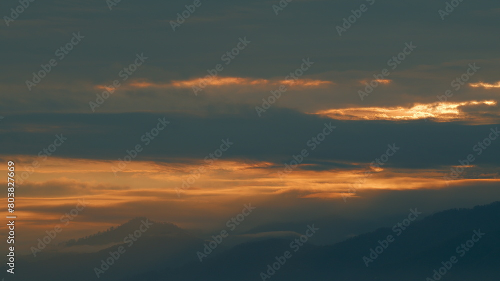 Moving Clouds Background On Mountain. Mountains Landscape On Sunset.