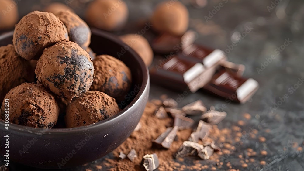Organic vegan chocolate truffles dusted with fairtrade cocoa powder for Earth Day . Concept Earth Day Treats, Vegan Desserts, Fair Trade Cocoa, Organic Indulgence, Chocolate Truffles Organic vegan chocolate truffles dusted with fairtrade cocoa powder for Earth Day . Concept Earth Day Treats, Vegan Desserts, Fair Trade Cocoa, Organic Indulgence, Chocolate Truffles