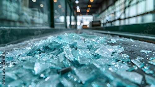 Photo of glass recycling process in industry broken glass being recycled. Concept Glass Recycling Industry  Broken Glass  Recycling Process  Sustainable Practices  Environmental Impact