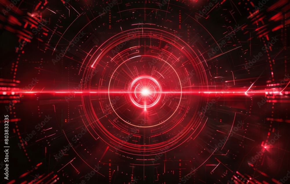 Red laser beams radiating light in the center of an abstract background with circular patterns, creating a dynamic and futuristic visual effect Red laser beams radiating light in the center of an abstract background with circular patterns, creating a dynamic and futuristic visual effect