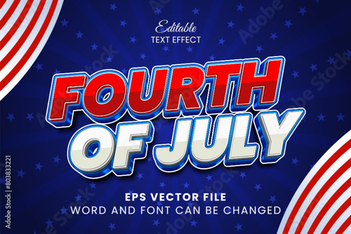 Fourth of july 3d editable vector text effect. USA independence day celebration text style