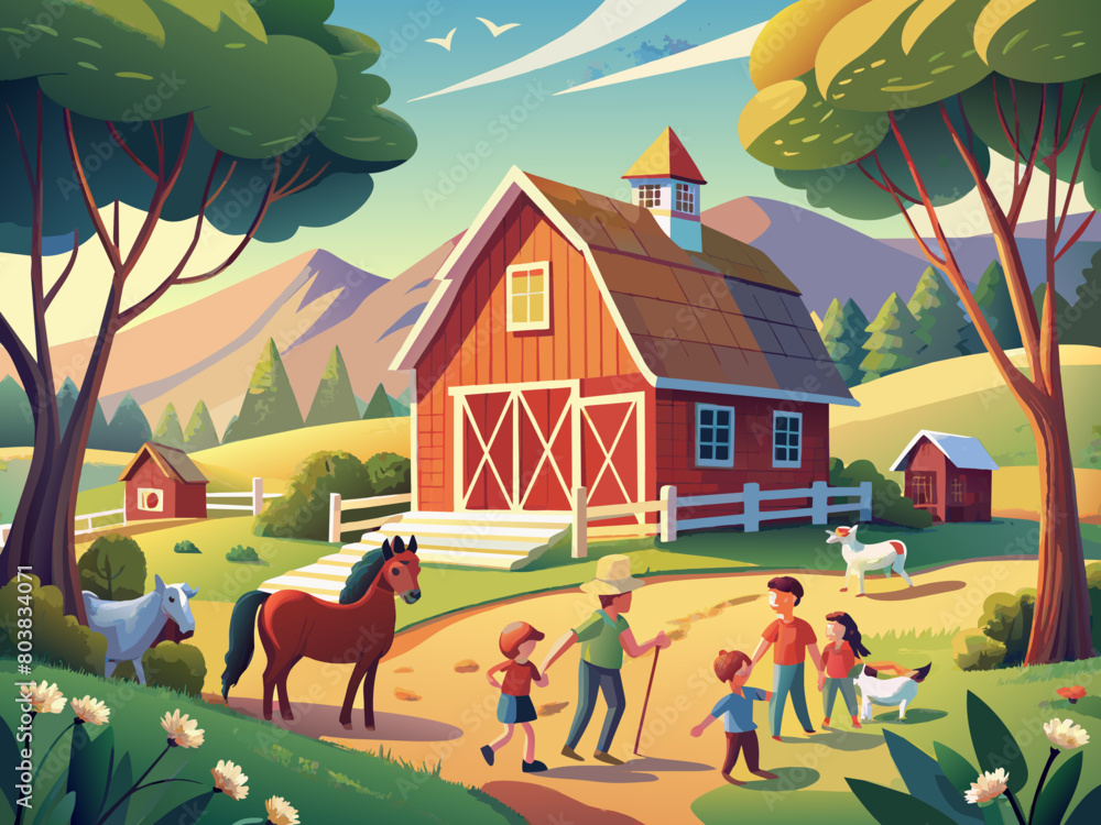 Naklejka premium farm with horses
