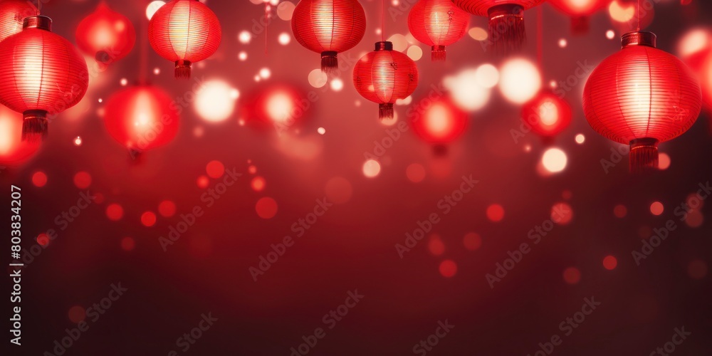 Chinese lanterns on red background with bokeh effect. Chinese lanterns on red background with bokeh effect.