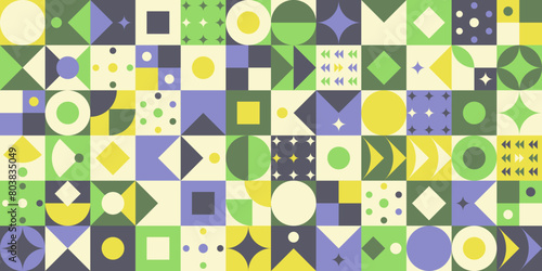 Decorative abstract shapes with seamless patterns. Geometric shapes with a mosaic background. Modern backgrounds. Colorful vector illustration.