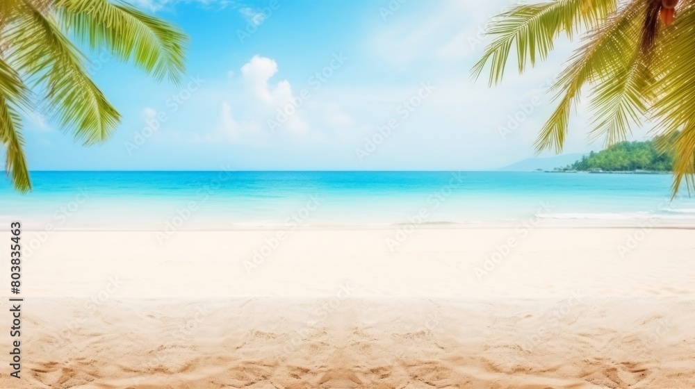 Tropical beach with white sand and palm trees. Seascape.