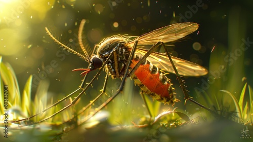 Closeup illustration of a mosquito, poised for a bite, showcasing its anatomy in detail, AI Generative photo