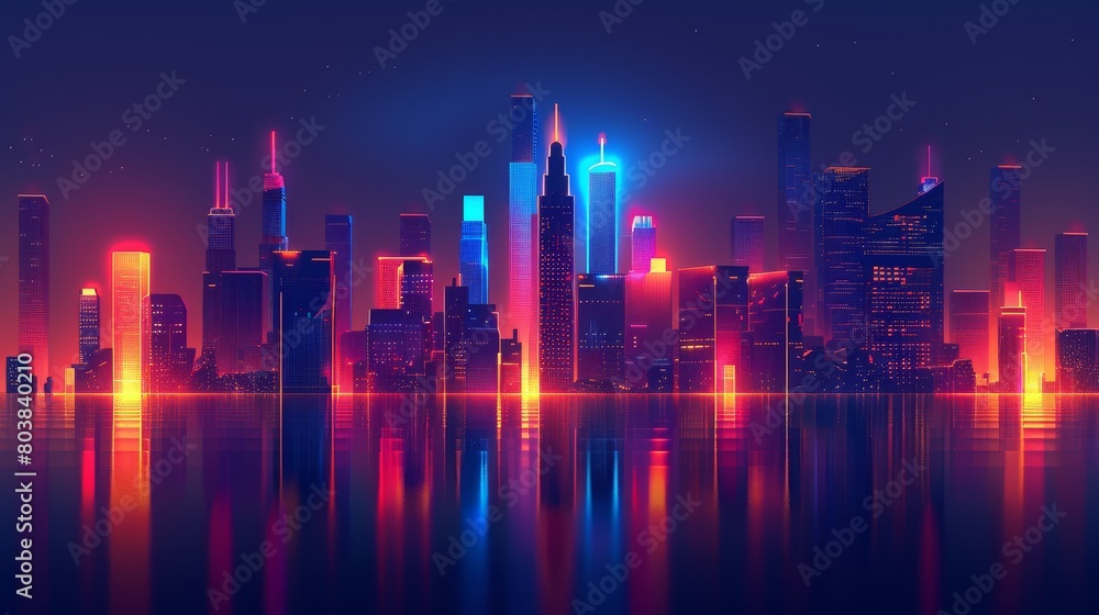 City lights reflecting off the water in a beautiful display of color and light.