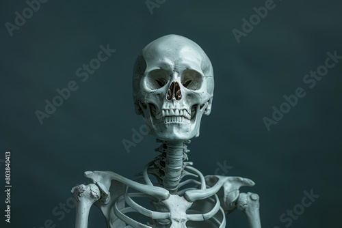 A detailed view of a human skeleton against a dark backdrop offers a dramatic and educational visual, sharpening the banner template with copy space in the center