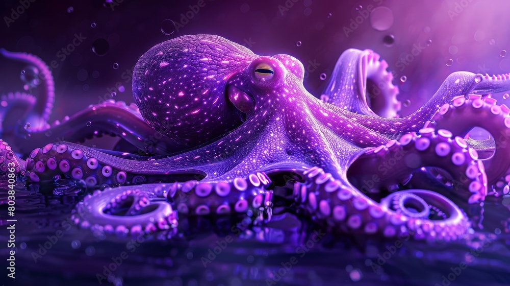 A purple octopus with its tentacles spread out in front of it, looking like a beautiful alien creature.