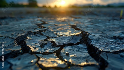 Cracked earth symbolizes global warmings impact on the environment. Concept Climate Change, Environmental Impact, Global Warming, Earth's Cracks, Nature's Warning